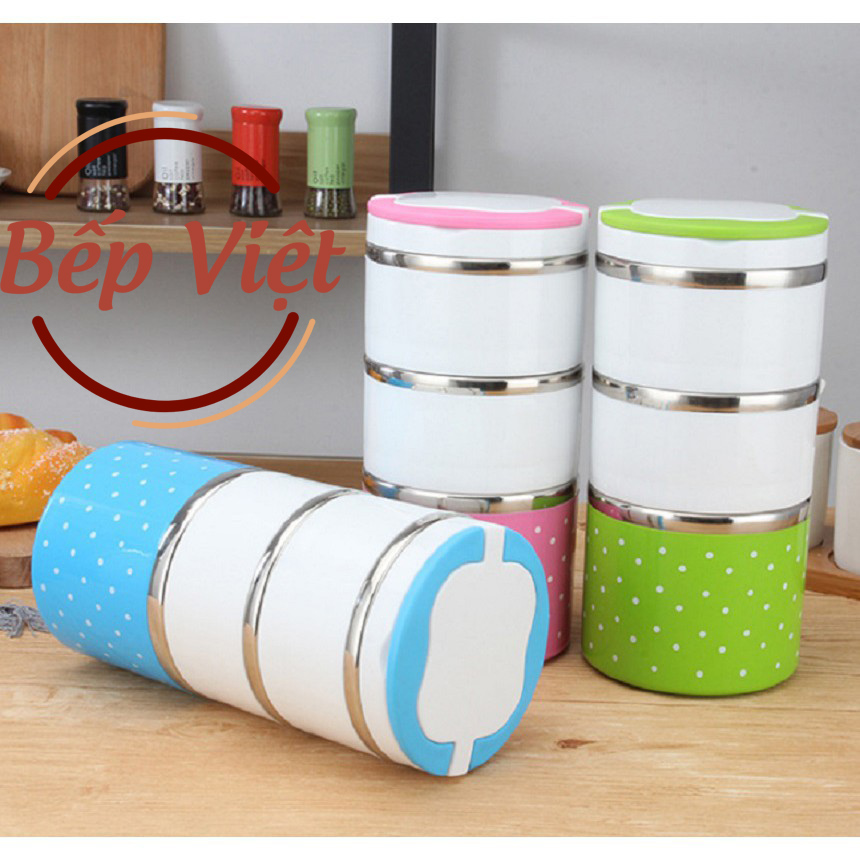 Camen Inox 3 Tầng Kích Thước Lớn Chất Liệu Tốt Thiết Kế Chấm Bi - Camen Đựng Cơm Văn Phòng Tiện Dụng - hộp đựng cơm inox vỏ nhựa - dụng cụ phòng ăn uống - đồ dùng nhà bếp – dụng cụ ăn văn phòng – hộp cơm 3 tầng chấm bi - khay đựng cơm