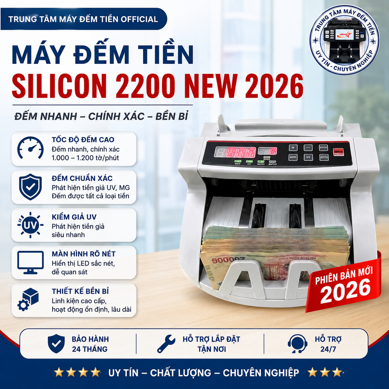 Máy đếm tiền Silicon MC 4500C, Cn mỹ ,đếm chuẩn bền ,mẫu mới 2026, nhỏ gọn bảo hành 18 tháng