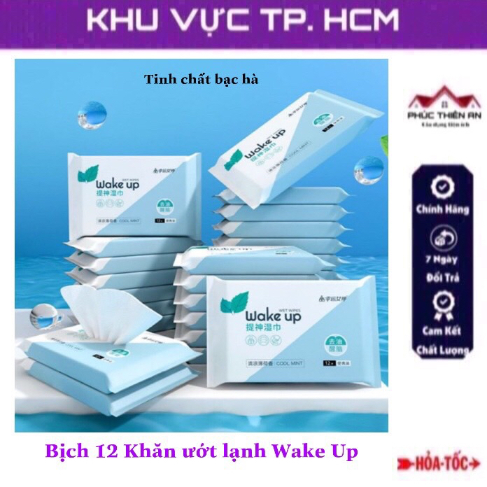 Bịch 12 Khăn ướt lạnh bạc hà Wake Up tiện dụng