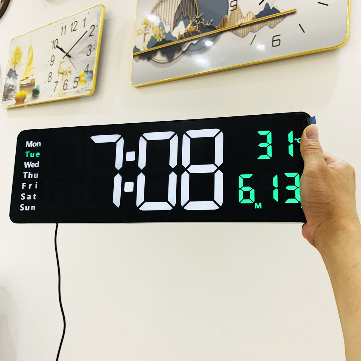 Đồng hồ led treo tường size lớn - BH 12 tháng - Có ngày tháng, nhiệt độ, báo thức - Led