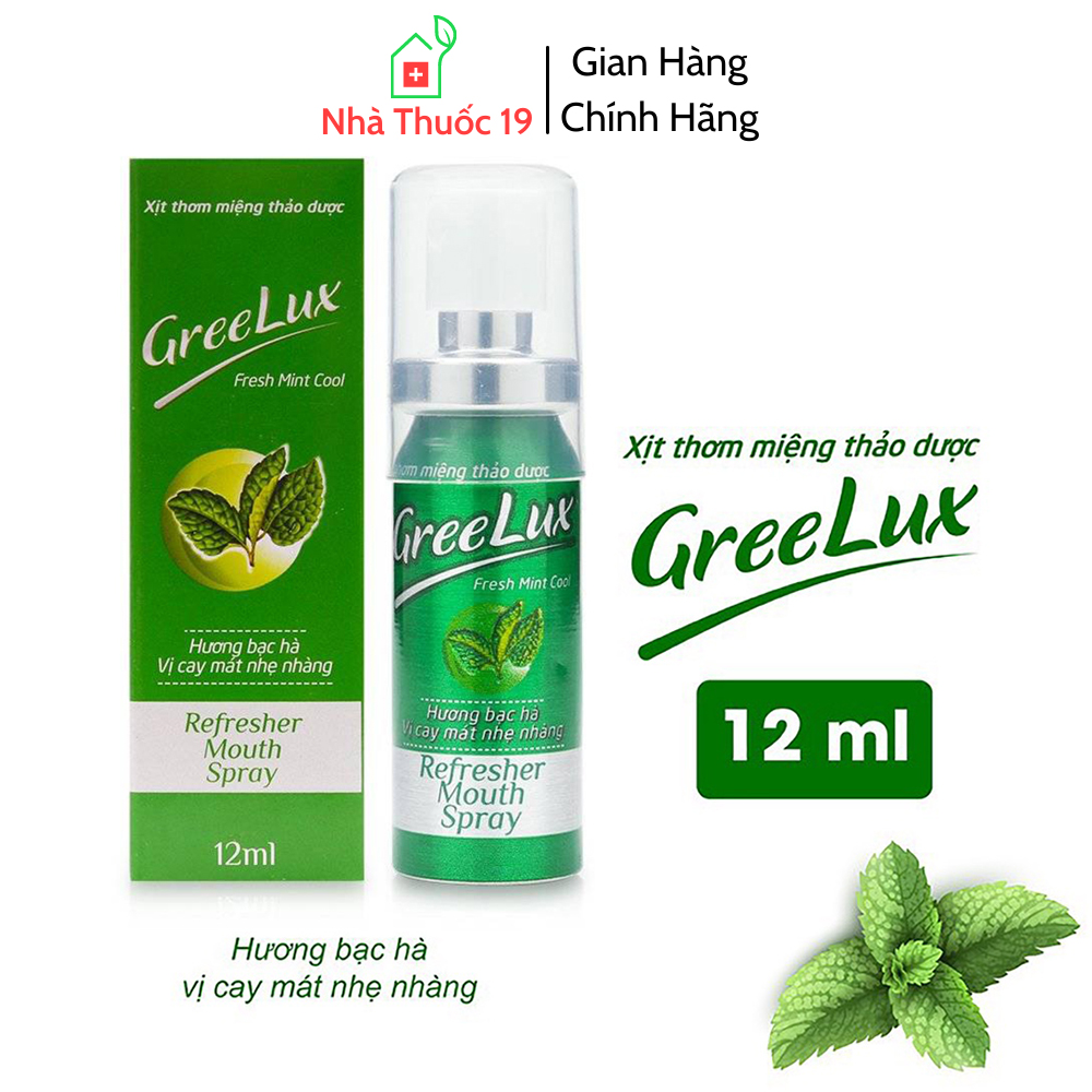 Xịt thơm miệng greelux fresh mint thảo dược vị bạc hà - khử mùi hôi miệng bình mini