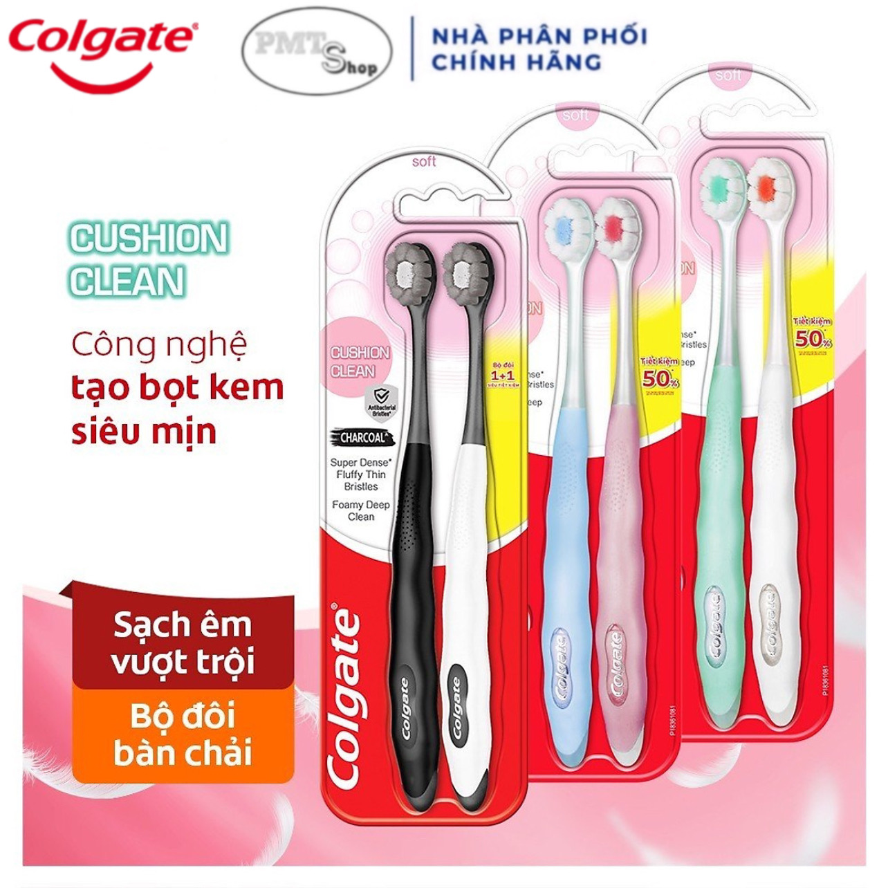 Bộ 2 Bàn chải đánh răng Colgate Gentle Cushion Clean / Charcoal lông mềm