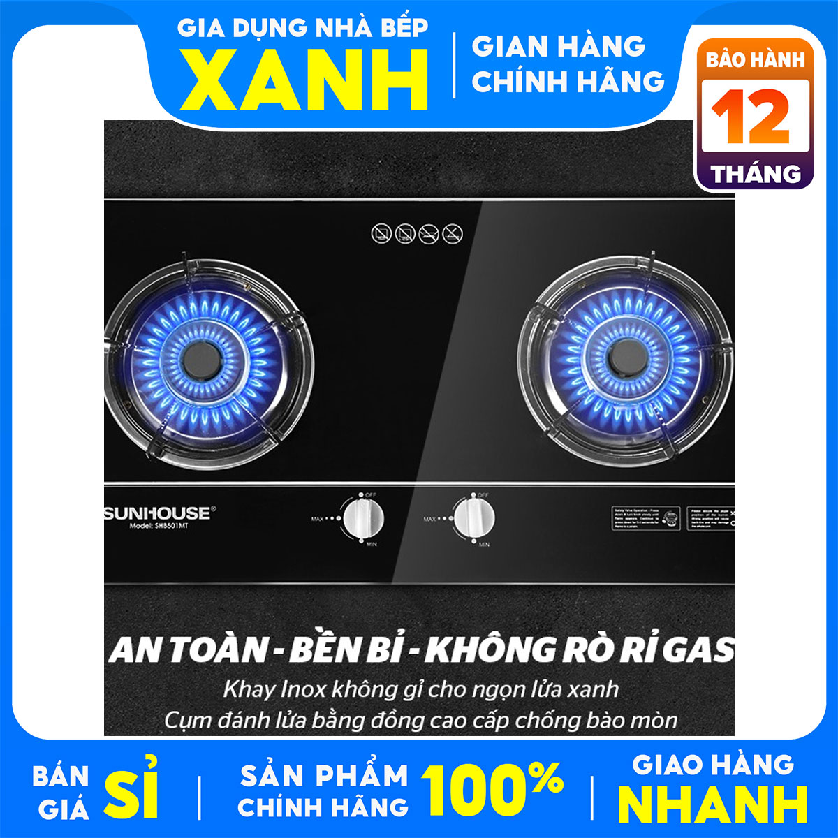 Bếp gas âm Sunhouse SHB 501MT mới+Tặng Dây gas+Cổ dê-đánh lửa IC,Chất liệu đầu đốt đồng thau bền,cho lửa xanh tiết kiệm gas.Mặt bếp bằng kính cường lực sáng bóng, chịu nhiệt tốt, dễ vệ sinh