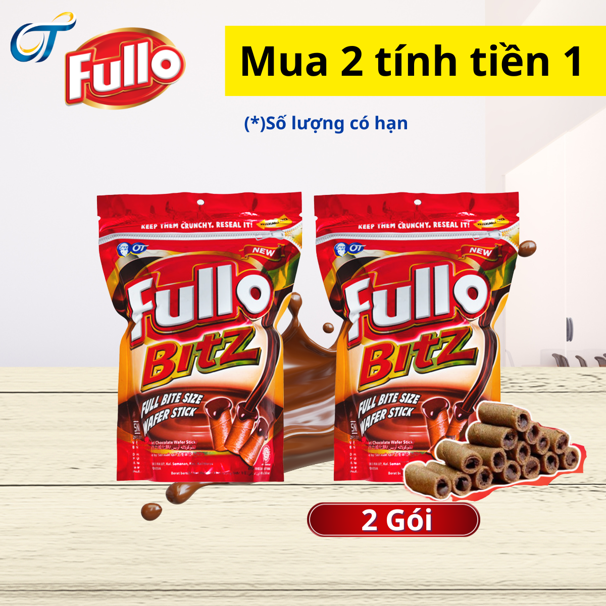Combo 2 gói Bánh quế Fullo Bitz Sôcôla 80gr
