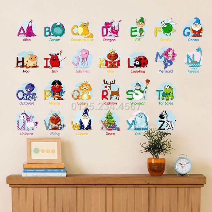 Decal dán tường bảng chữ cái tiếng anh động vật tranh dán tường bảng chữ cái có hình động vật sinh động