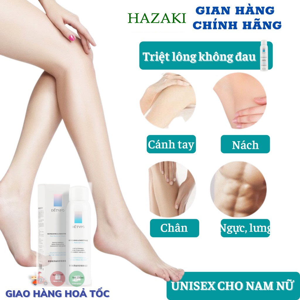 Kem tẩy lông detvfo thái lan chính hãng dạng xịt 150ml - kem tẩy lông mu lông tay lông chân lông nách lông mồm lông bụng lông lưng dịu nhẹ không đau rát