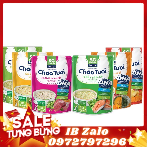 Thùng 30 gói cháo tươi baby sài gòn food đủ vị 240g