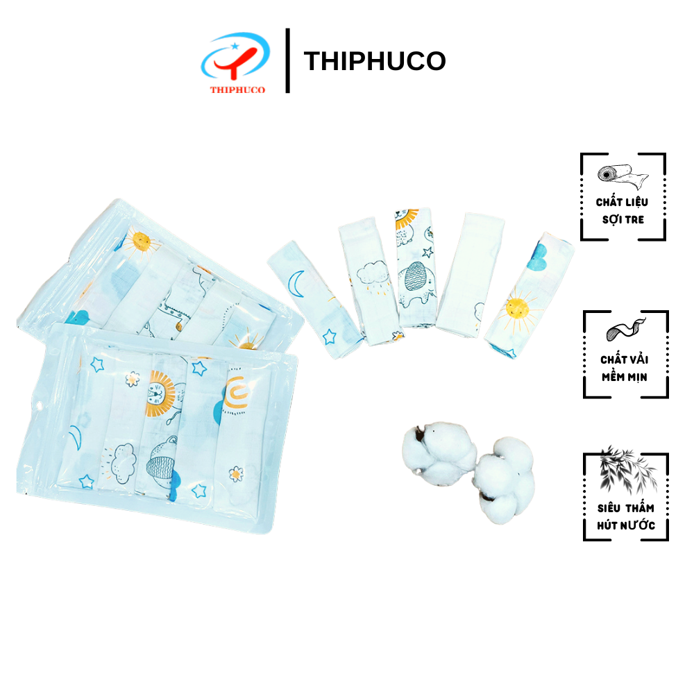 SET 5 Khăn tắm Bamboo, khăn tắm sợi tre cho bé cao cấp THIPHUCO 29x29, khăn tắm cho bé sợi tre khổ lớn, khăn tắm baby thấm hút mềm mại thông thoáng