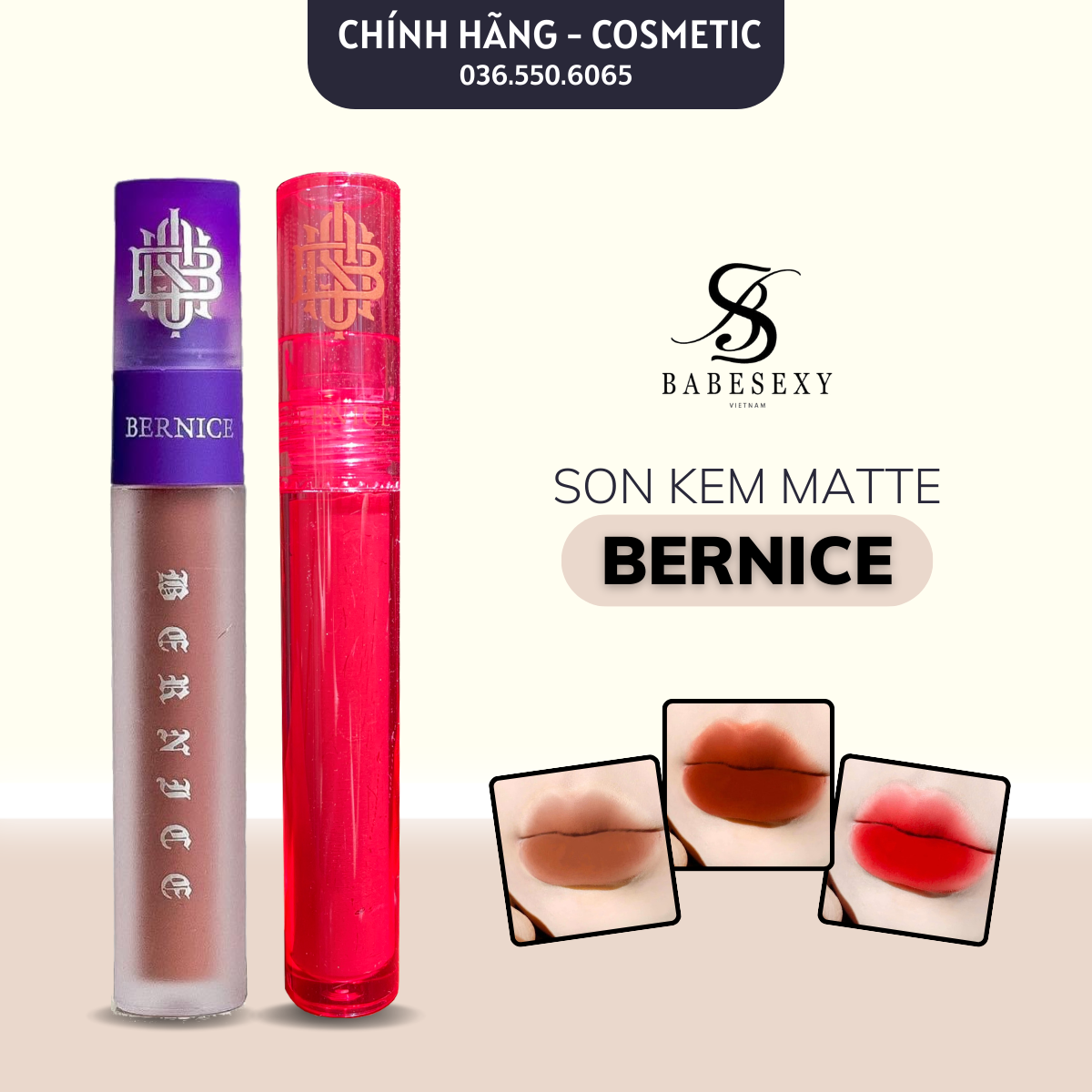 Son Kem Bernice Chính Hãng - Chất Son Nhung Lì Siêu Mịn Môi, Lâu Trôi