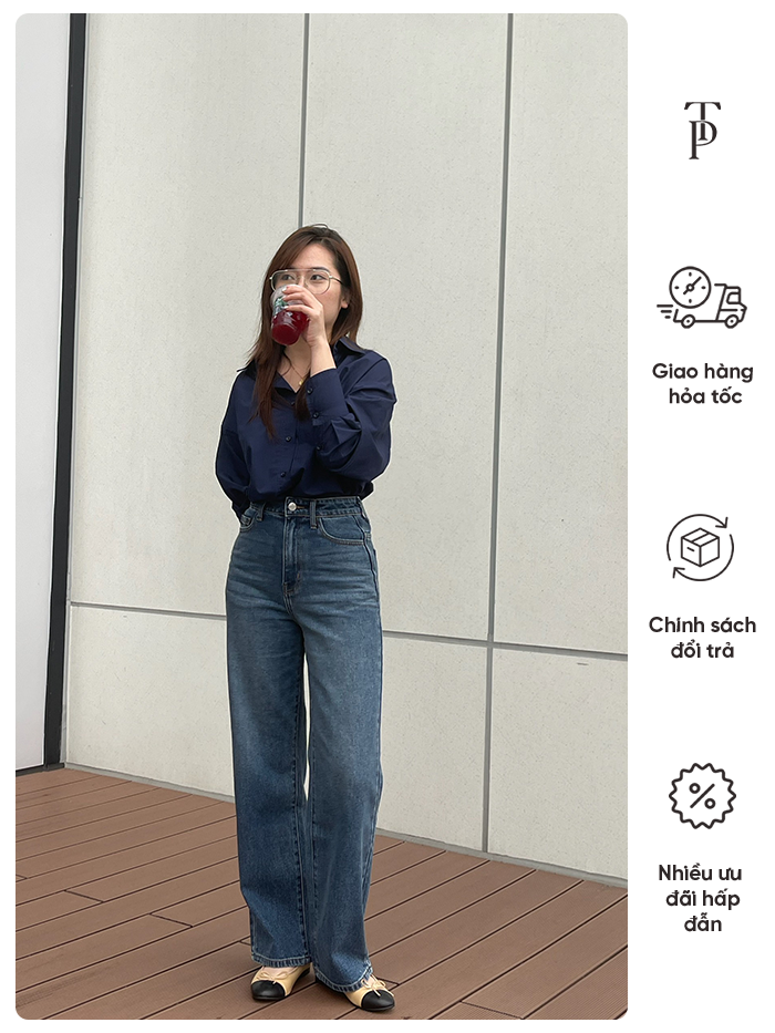 Quần bò ống rộng Cara Jeans vải dày dặn wash bạc