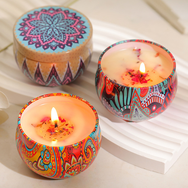 Nến thơm cốc thiếc hoa khô tinh dầu cốc thiếc làm quà tặng, trang trí - set 4 cốc thiếc đựng nến thơm trang trí handmade