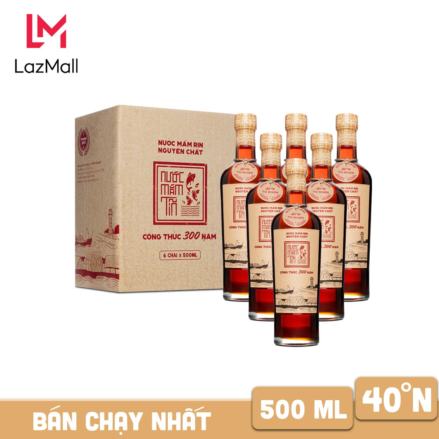Nước mắm Tĩn nhãn đỏ độ đạm 40N thùng 6 chai thủy tinh 500ml rin nguyên chất truyền thống cốt nhỉ đặc biệt sạch thơm ngon không chất bảo quản mặn đầu lưỡi ngọt hậu vị