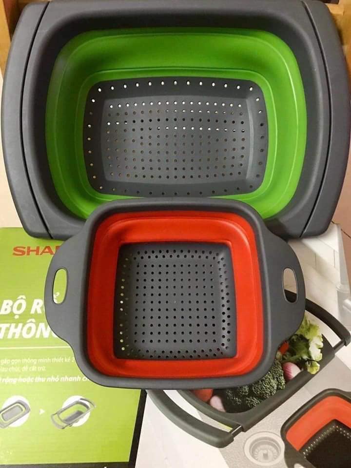 Bộ 2 rổ silicon gấp gọn thông minh