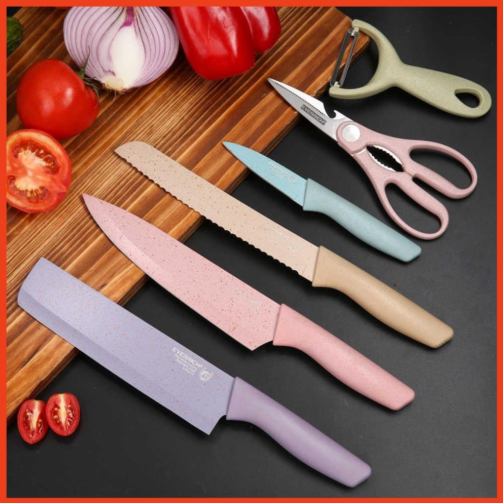 Bộ dao kéo 6 món Kitchen Knife lúa mạch sịn sò siêu sắc bén - Set dao lúa mạch 6 món Kitchen CAO CẤP, HIỆN ĐẠI, TIỆN DỤNG.