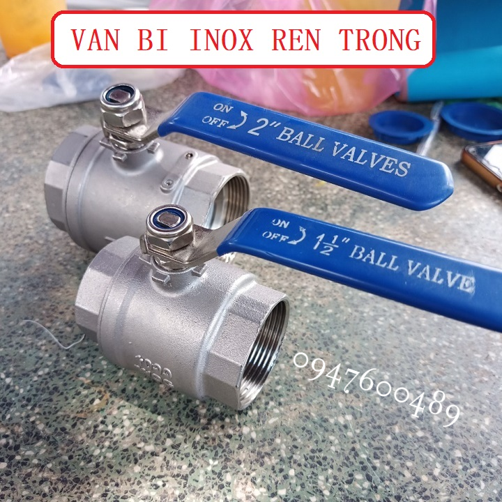 Van bi tay gạt nối ren inox phi 42, 49, 60 tùy chọn