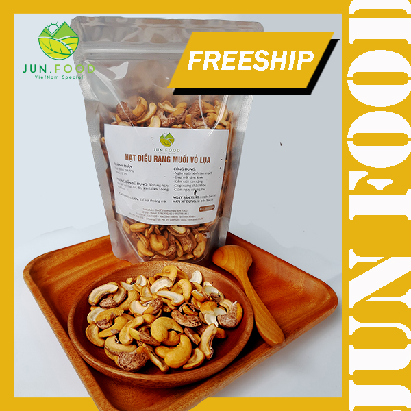 [FREESHIP TOÀN QUỐC] Hạt Điều Rang Muối Bể Xuất Khẩu - Thương Hiệu JUN FOOD - Hạt Vỡ Còn Vỏ Ngon Như Hạt Nguyên - Hạt Gốc Bình Phước Túi Zip 500 Gram Loại 1