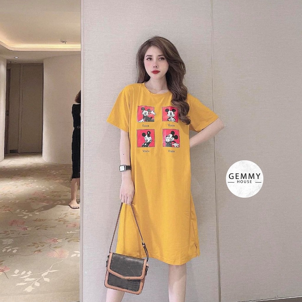 Váy xuông dài, Váy suông bầu chất cotton Gemmy House in hình Mickey voice