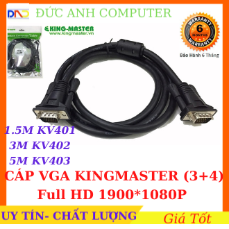 Cáp VGA KingMaster KV4011.5m 3m 5m Full HD 1900 1080P Hãng phân phối, Đen
