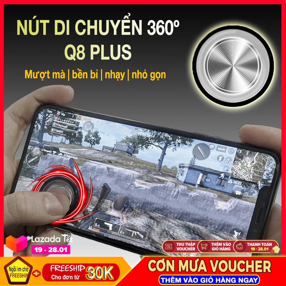 Nút bấm chơi game Mobile Liên quân, Pugb, Free Fire, PES, Fifa Joystick Q8 Plus điều hướng chuyển động 360 độ có độ bám tốt và rất nhạy, thiết kế nhỏ gọn có hộp đựng chân không dễ dàng bỏ túi mang theo người