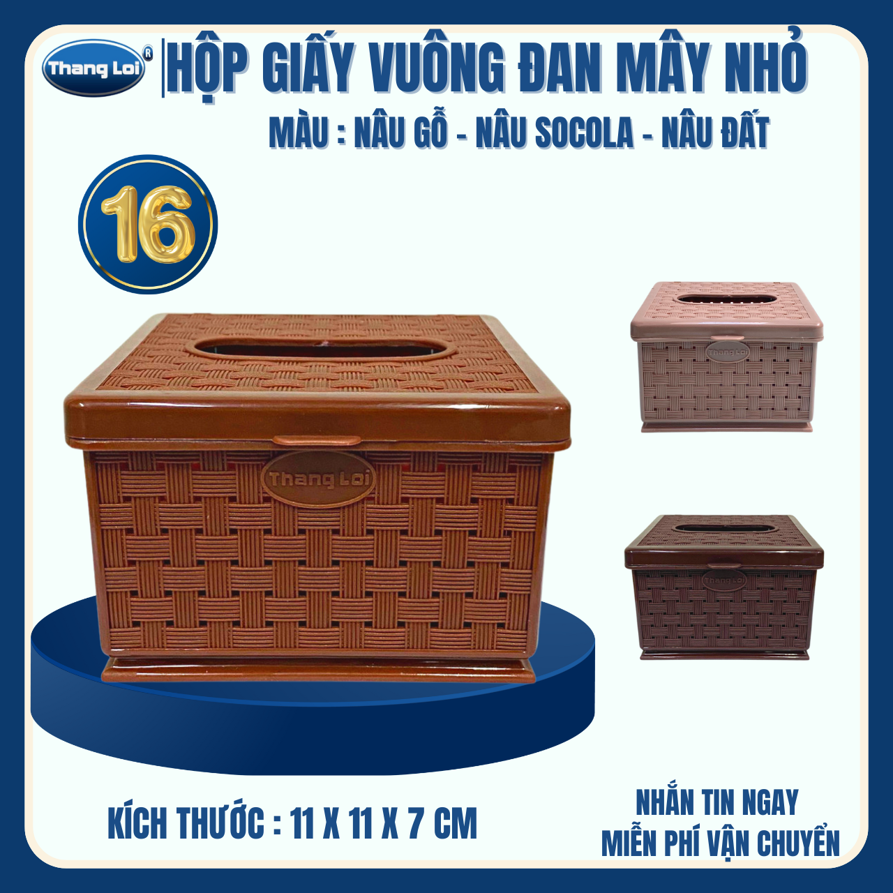Hộp đựng khăn giấy vuông đan mây size nhỏ dành cho nhà hàng, quán ăn