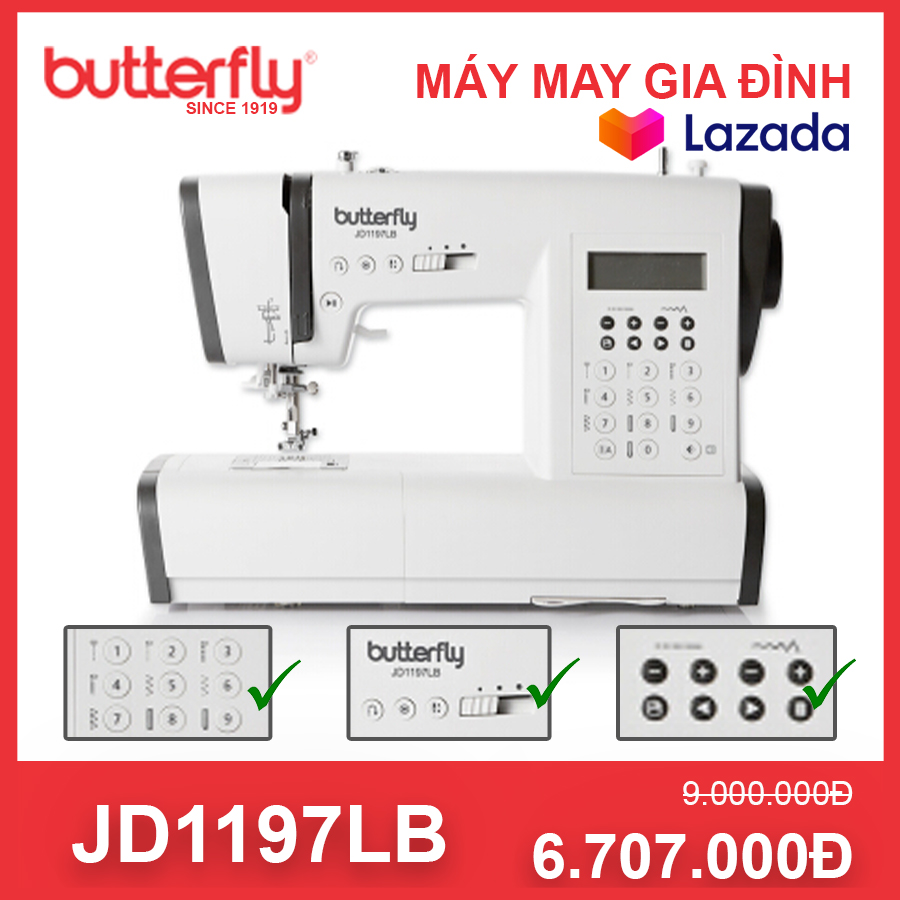 Máy May Gia Đình Điện Tử Đa Chức Năng Butterfly JD1197LB - Hàng Chính Hãng