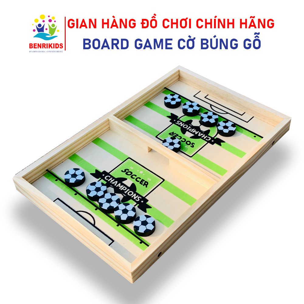 Cờ búng đối kháng - bàn bắn bi qua lỗ bằng gỗ - trò chơi khúc côn cầu tăng khả năng vận động tay cho bé