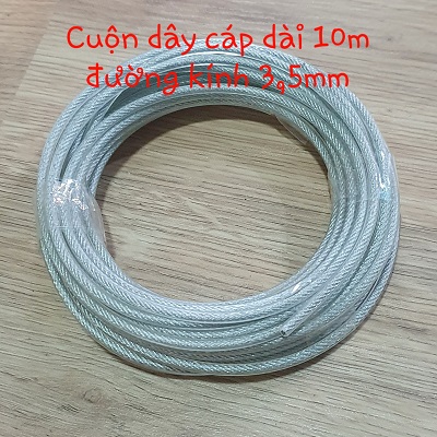Cuộn 10 Mét Dây Cáp Thép Bọc Nhựa Phi 3,5mm Tặng 2 Ốc Siết Cáp Phù Hợp Với Đường Kính Dây Cáp
