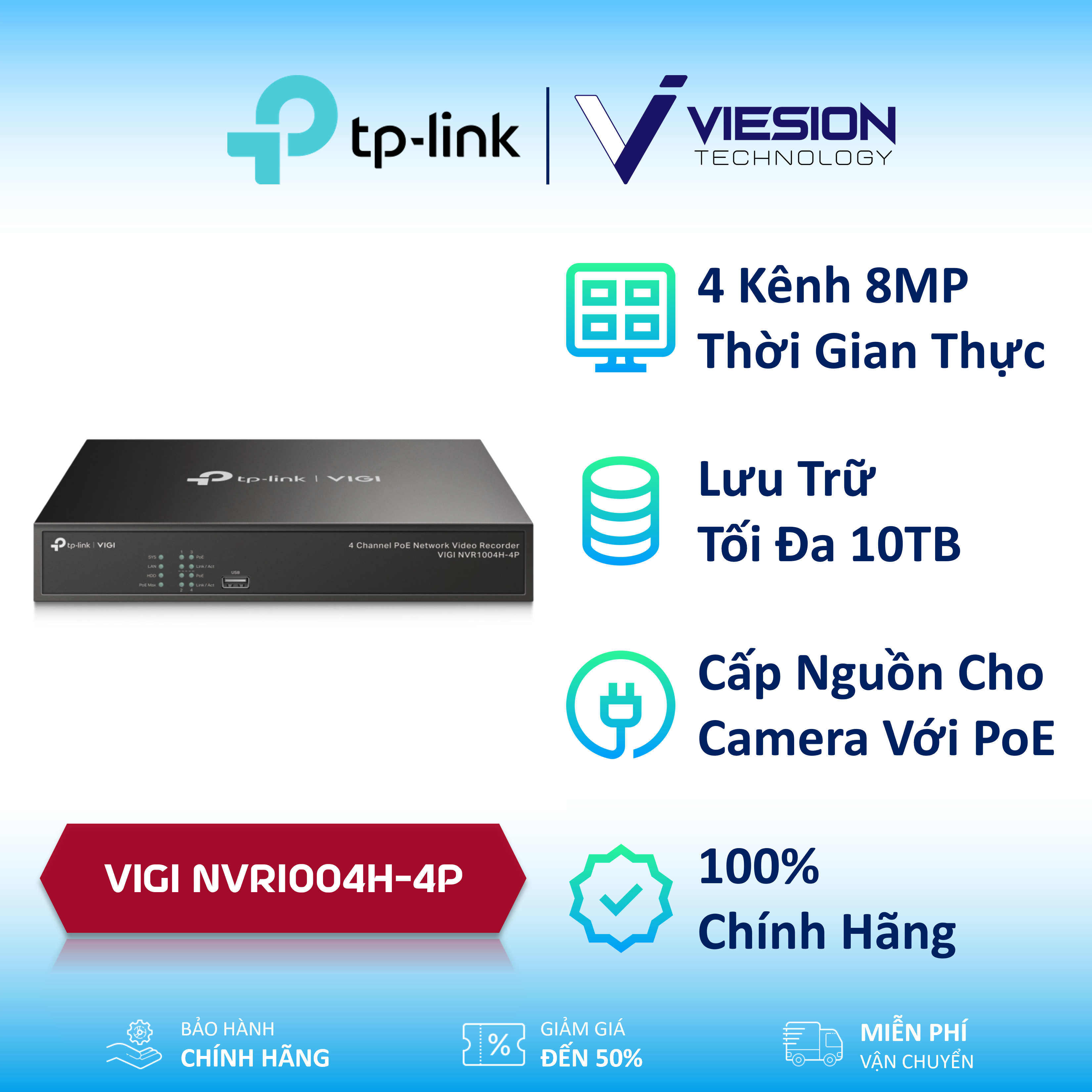 TP-Link VIGI NVR1004H-4P - 4 Channel Network Video Recorder
