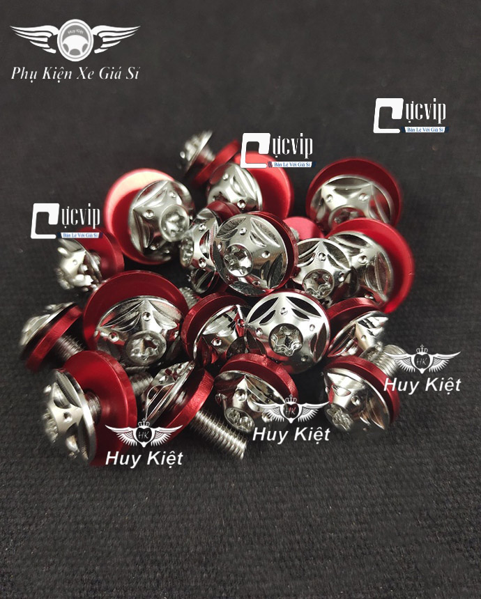 Full Bộ Ốc Dàn Áo Salaya SAO NHỌN Inox 304 + Lông Đền Đỏ Gắn Vario, Ex, Win, Winner X, Mio M3, Satria, Sonic, Vision, Wave, Dr, Fu, Sirius, AB, MS9999