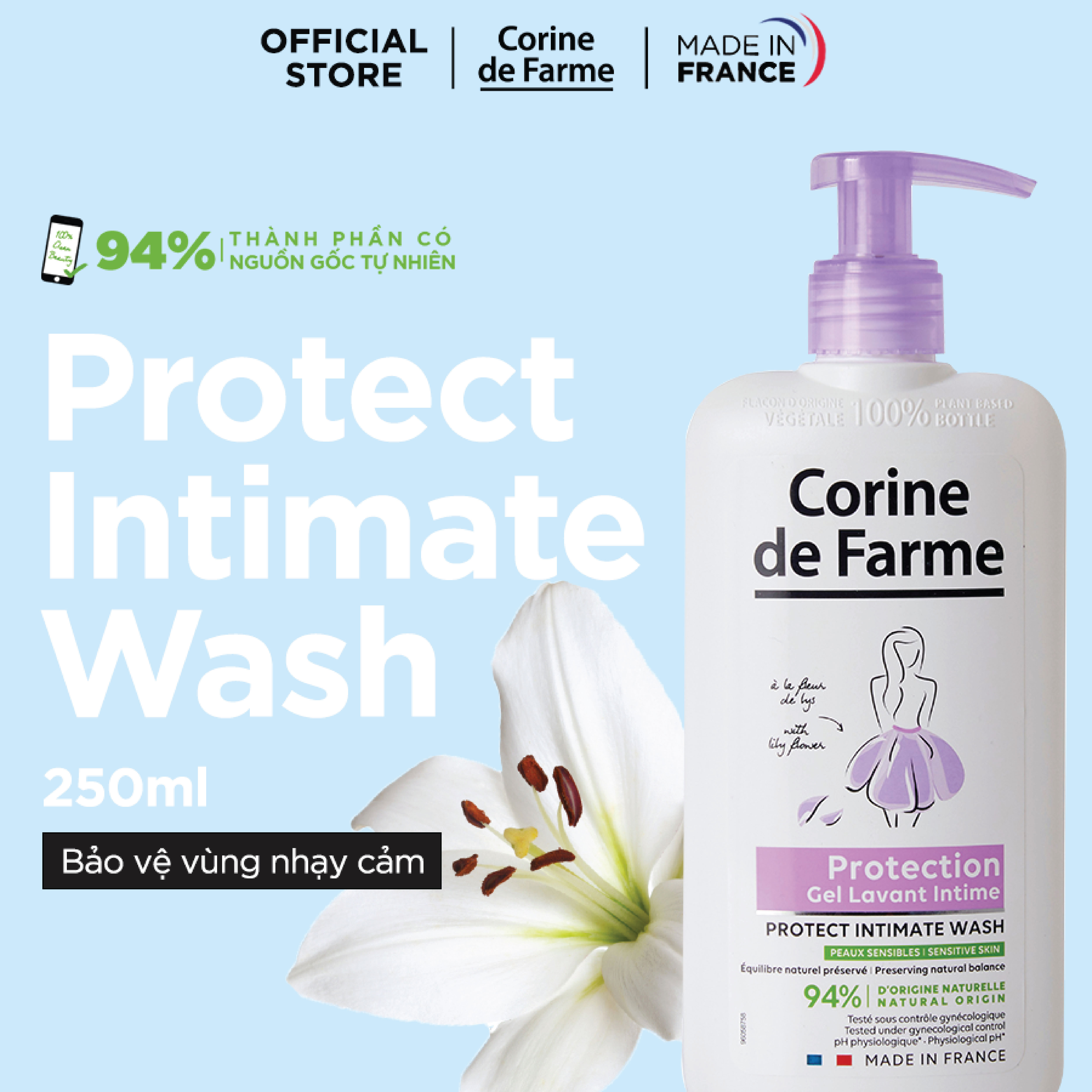 Gel Vệ Sinh Phụ Nữ Corine De Farme Protect Intimate Wash 250ml
