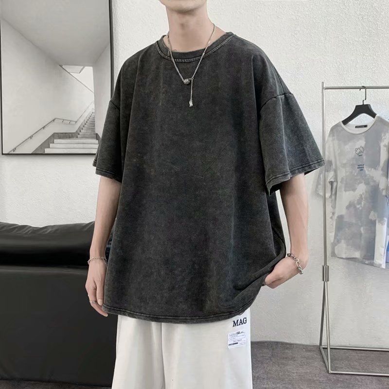 Áo Thun Loang đen trơn/ Áo thun cotton wash xám.