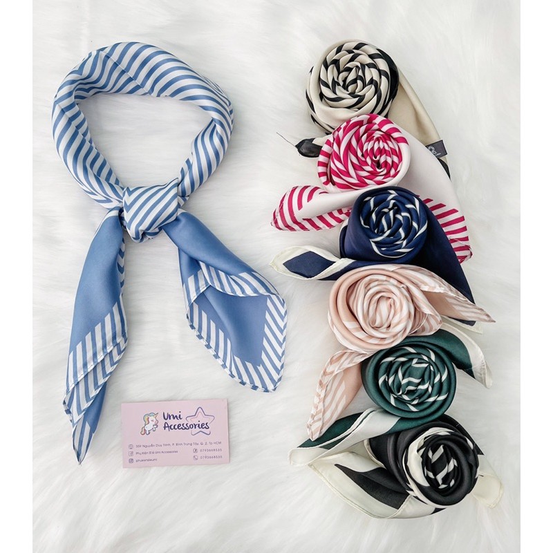 Khăn bandana khăn lụa vuông xọc cao cấp hot trend umi k37