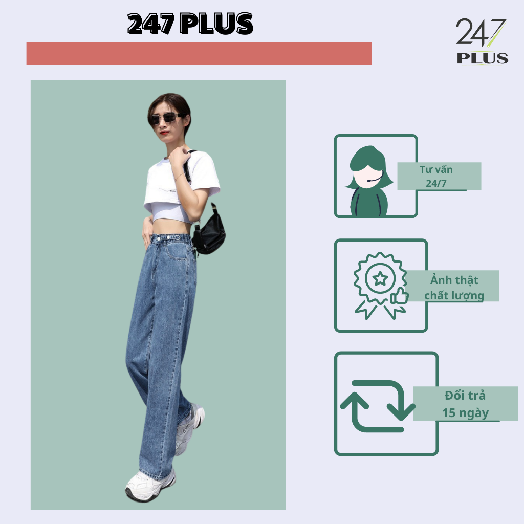 Quần Jean suông 247Plus, jean dáng dài, ống rộng chất cực đep q9002