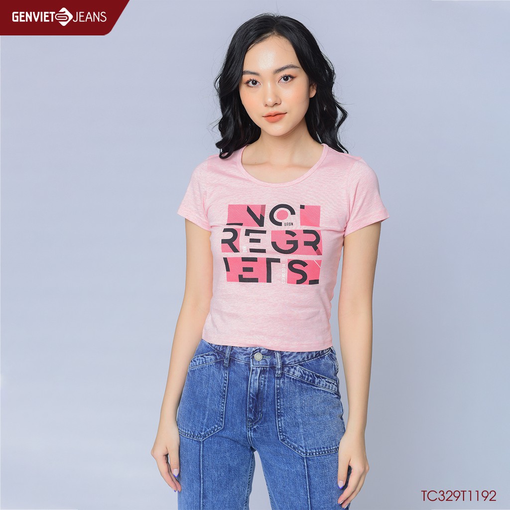 Áo thun cộc tay nữ phối text cá tính tc329t1192 genviet