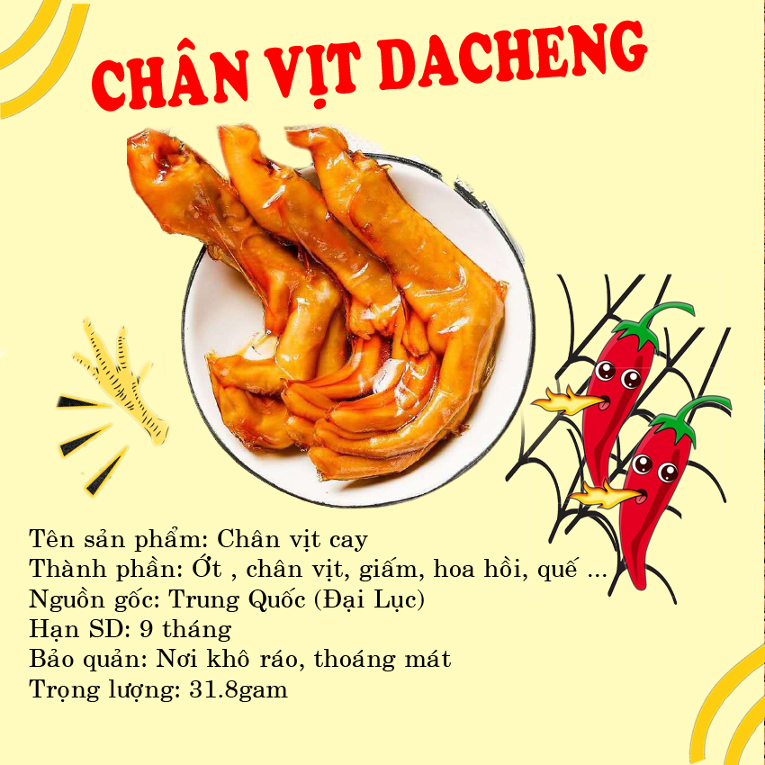 Chân vịt cay Dechang  tứ xuyên nội địa trung quốc ăn liền combo 20 gói  Loại to 31.8gam siêu ngon, đặc biệt