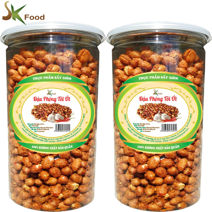 [HCM]Combo 1kg Đậu Phộng Tỏi Ớt Hiệu SK FOOD - 2 Hũ Pet
