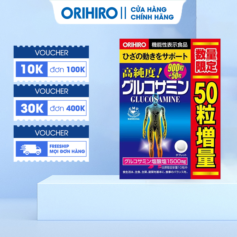 Viên Uống Glucosamine Orihiro 950 Viên Giúp Giảm Đau, Giảm Viêm, Chống Lão Hóa Sụn Khớp, Tăng Khả Năng Hấp Thụ Canxi