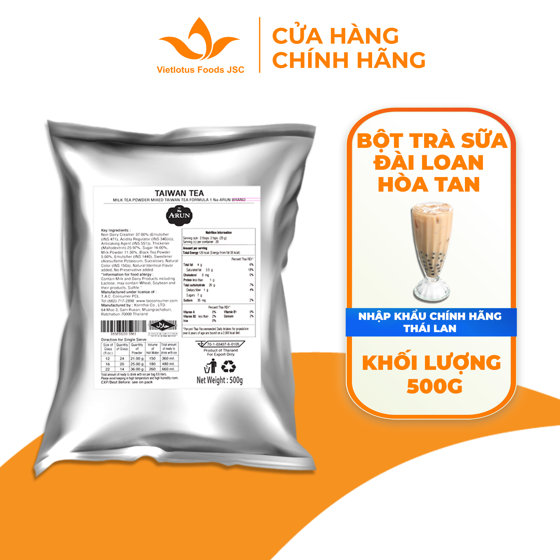 Bột trà sữa Đài Loan - Na Arun Thơm ngon đúng vị - Hàng nhập khẩu Thái Lan