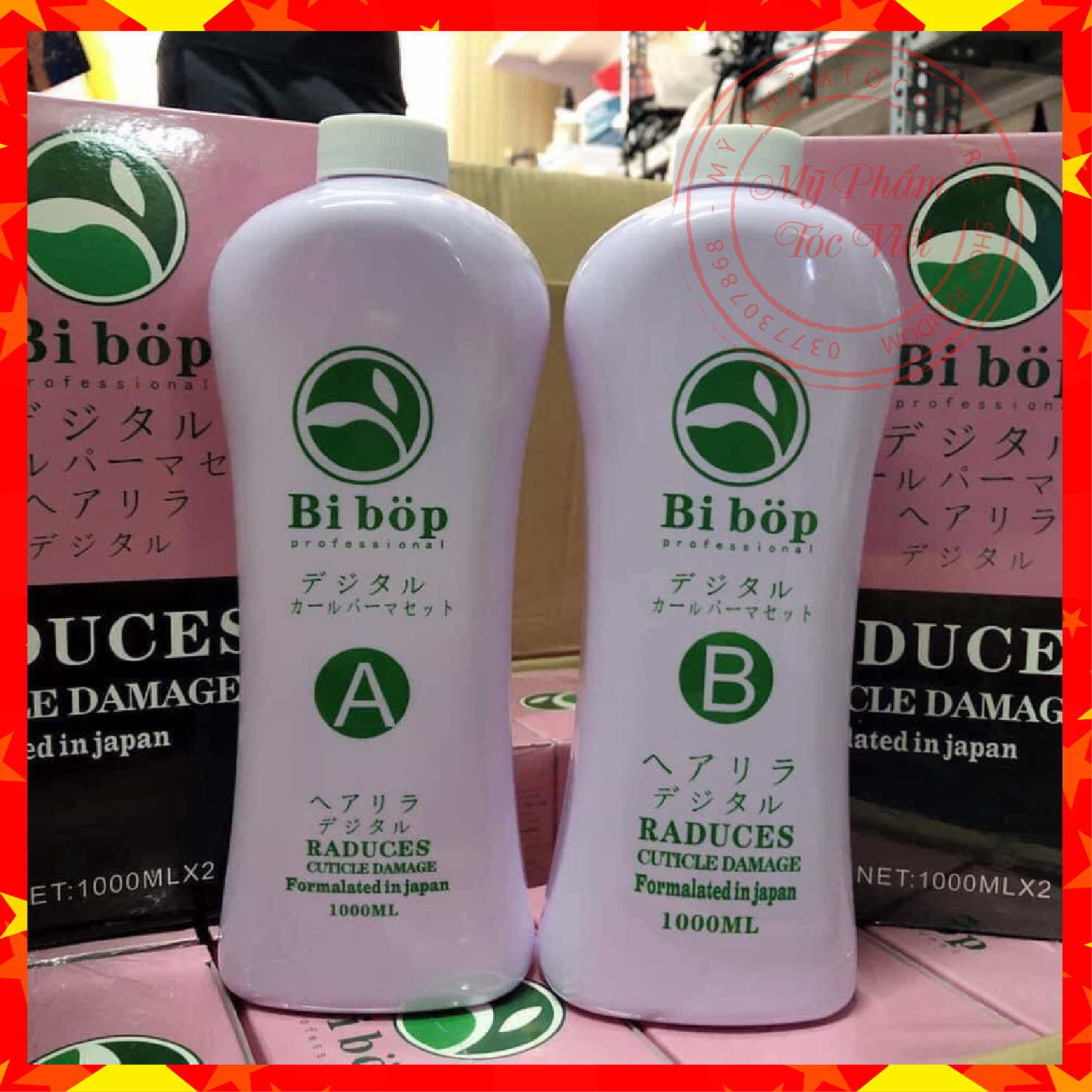 Cặp thuốc uốn nóng BIBOP mới dung tích 1000ml x2 tóc siêu bóng, sóng siêu căng