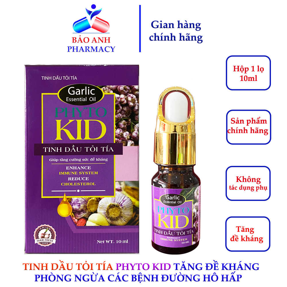Tinh dầu tỏi tía Phyto Kid – Hỗ trợ tăng đề kháng, phòng ngừa các bệnh đường hô hấp – Lọ 10ml