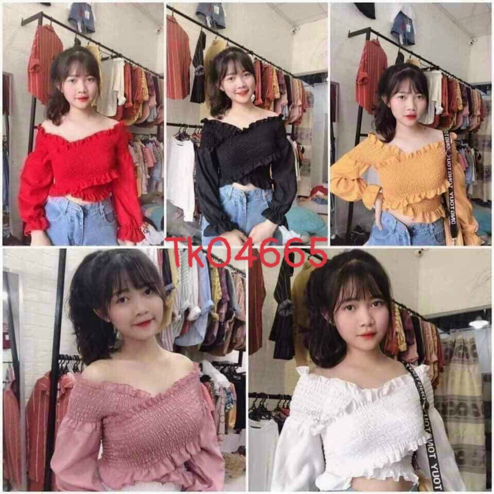 Áo kiểu đắp ngực tay dài loe cực dễ thương