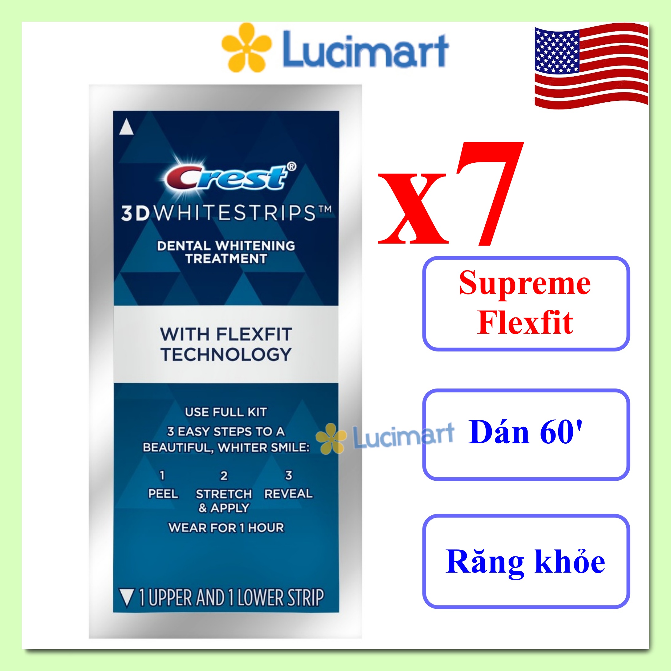 Combo 14 miếng dán trắng răng từ USA, Crest 3D White Supreme Flexfit siêu mạnh, siêu trắng