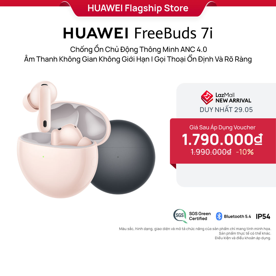 [DUY NHẤT 29.5] Tai nghe HUAWEI FreeBuds 7i | Chống Ồn Chủ Động Thông Minh ANC 4.0 | Âm Thanh Không Gian Không Giới Hạn | Gọi Thoại Ổn Định Và Rõ Ràng