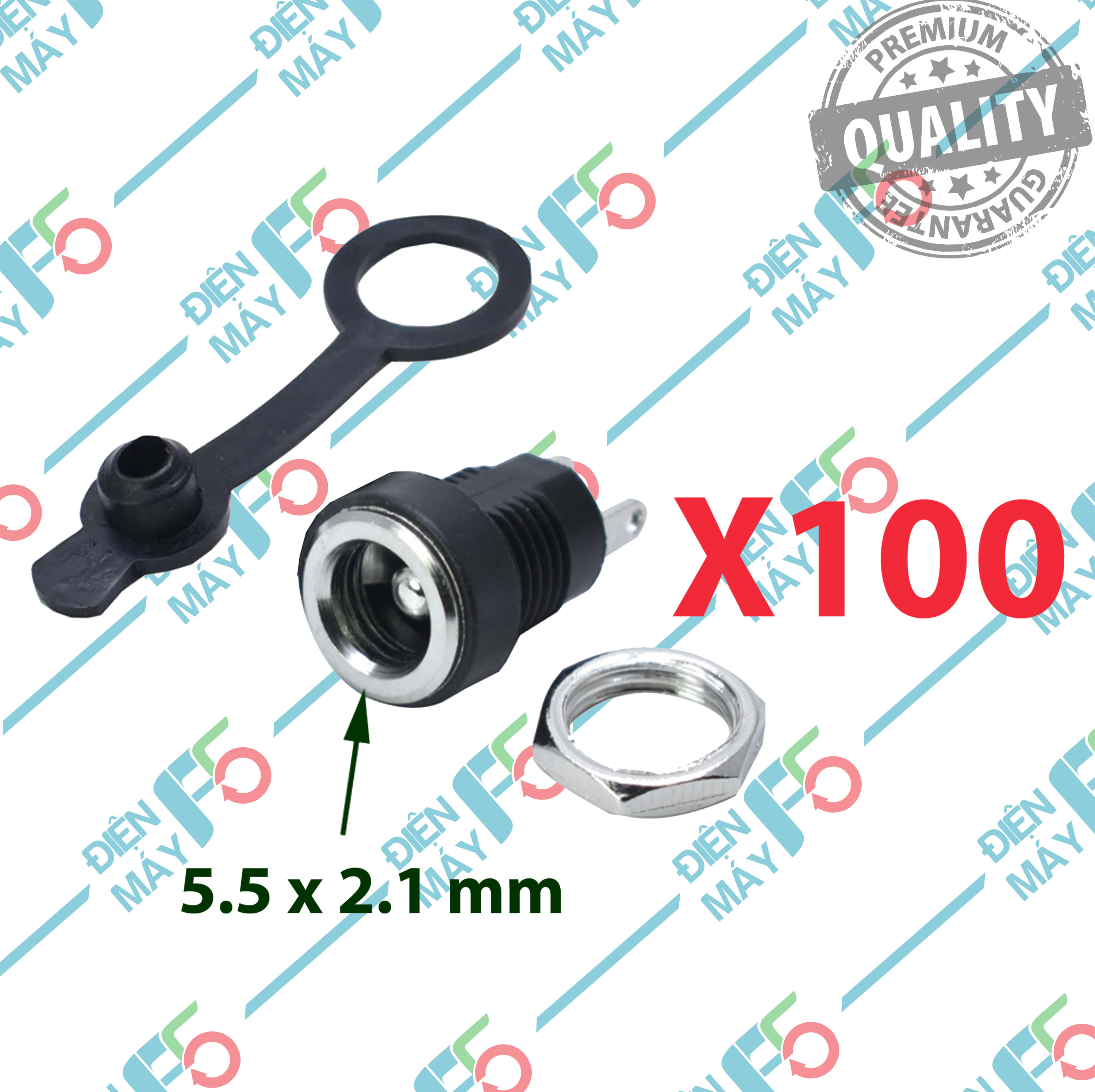Dmf5 combo 100 giắc jack sạc dc có nút cao su, giắc cái size 5.5*2.1mm, lỗ khoan 5mm