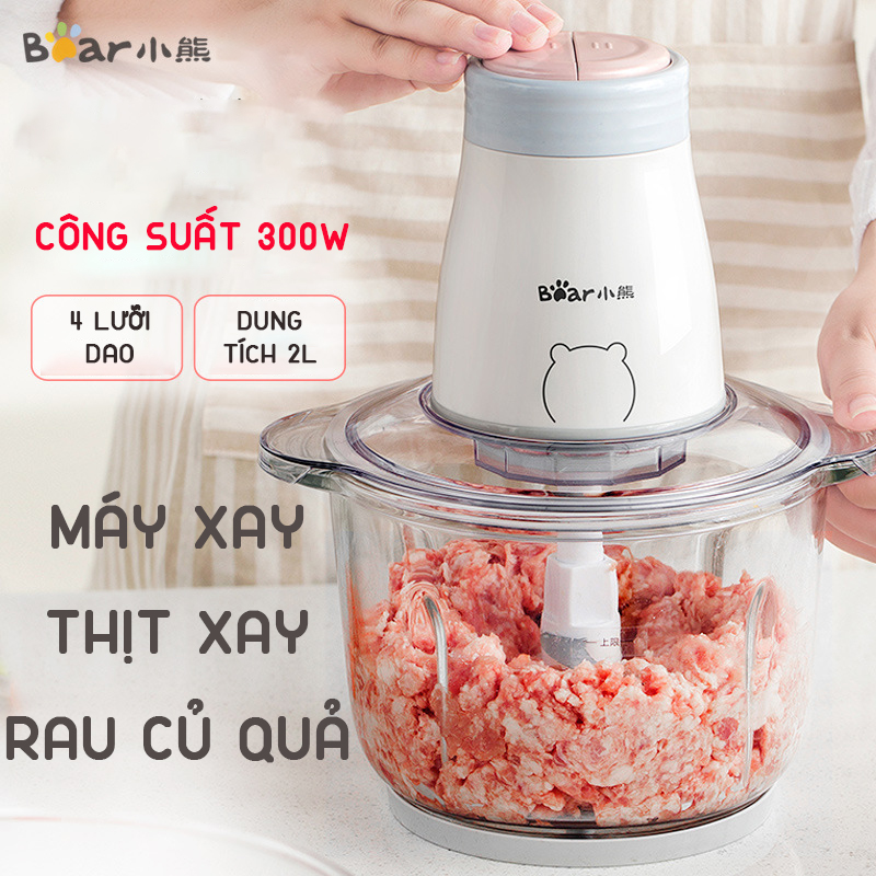 Máy xay tỏi ớt bằng điện đa năng xay thịt xay rau củ quả Bear QSJ-B02Q1 dung tích 2L công suất 300W