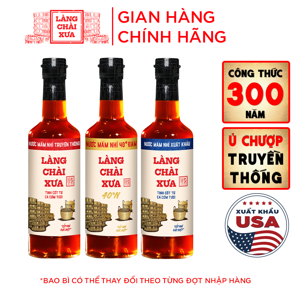 [Combo 3 chai XANH ĐỎ VÀNG] Nước mắm nhỉ Làng Chài Xưa nhãn xanh xuất khẩu nhãn đỏ 30N nhãn vàng 40N