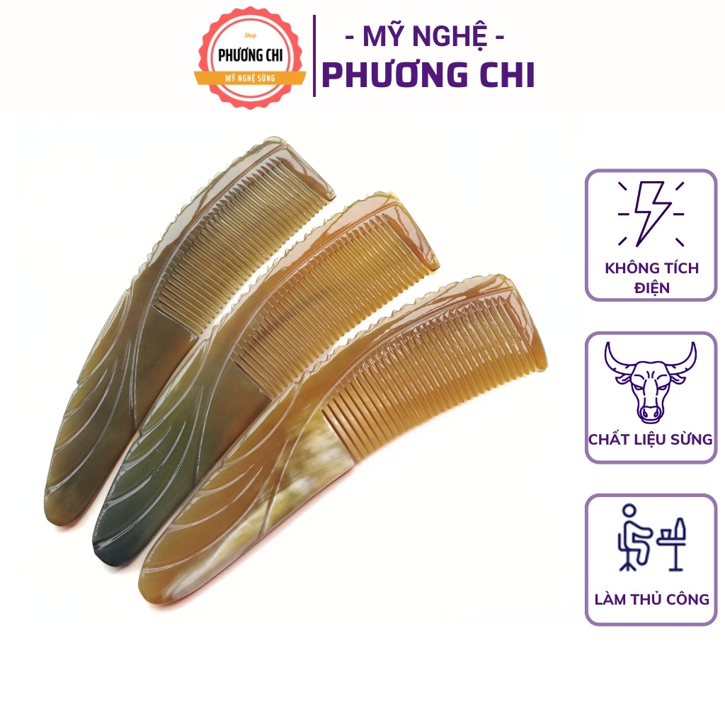 Lược sừng lưỡi liềm khía dài 20cm, lược chải tóc gỡ rối massage đầu - Mỹ Nghệ Phương Chi