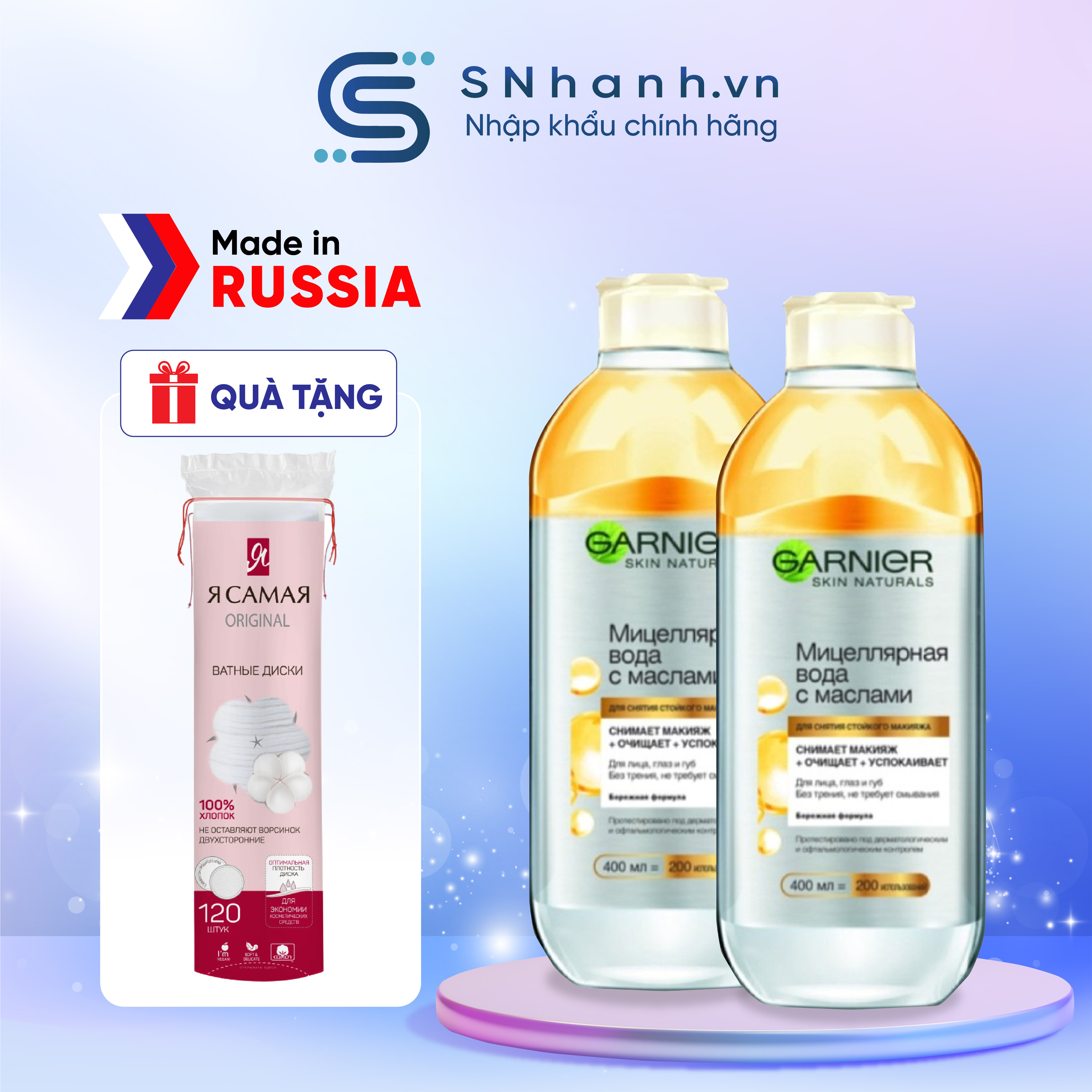 Combo 02 Tẩy trang Micellar Garnier với dầu argan dành cho mọi loại da Lọ 400ml