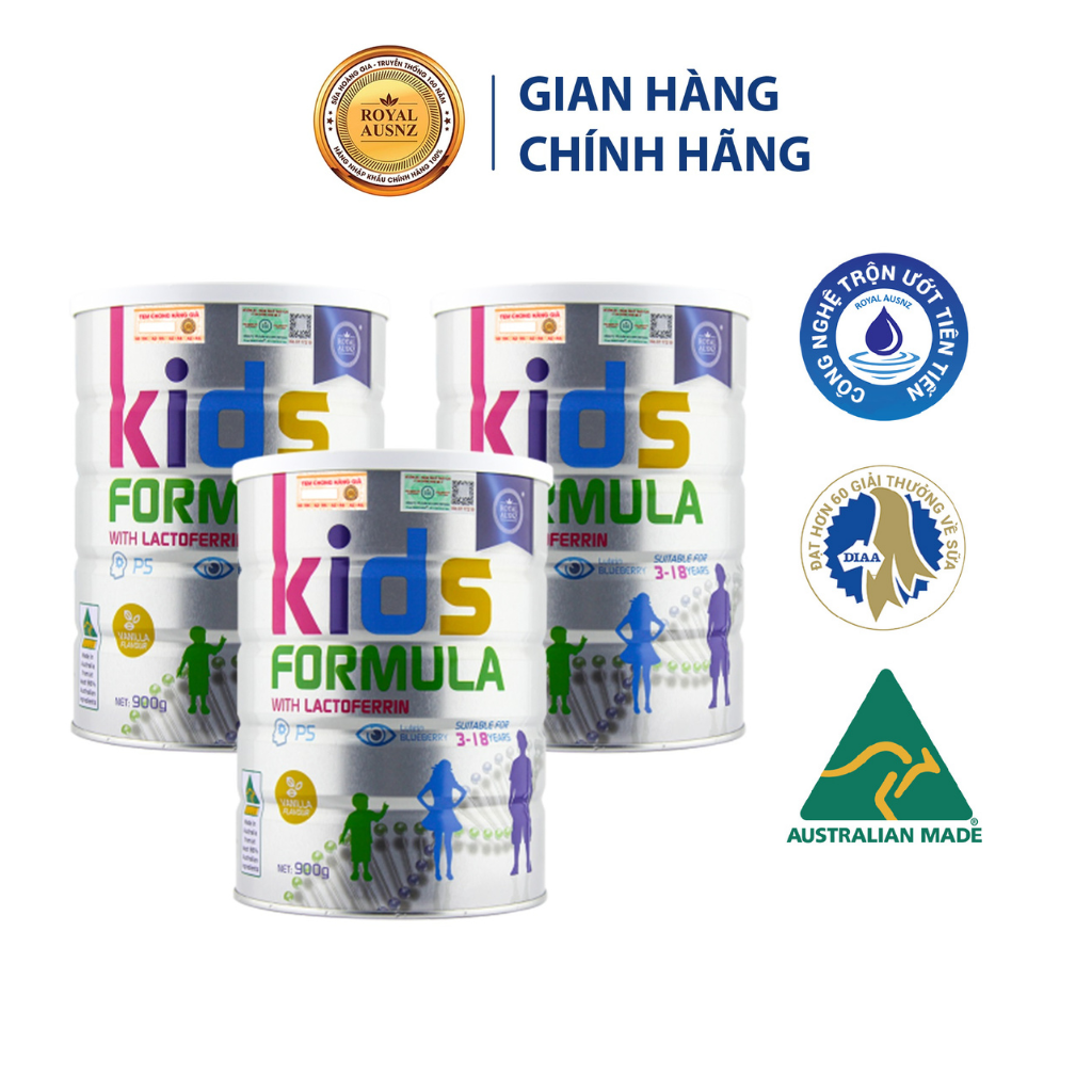 Combo 3 Hộp Sữa Bột Kids Formula ROYAL AUSNZ Bổ Sung Dương Chất Cho Trẻ Từ 3-18 Tuổi 900g