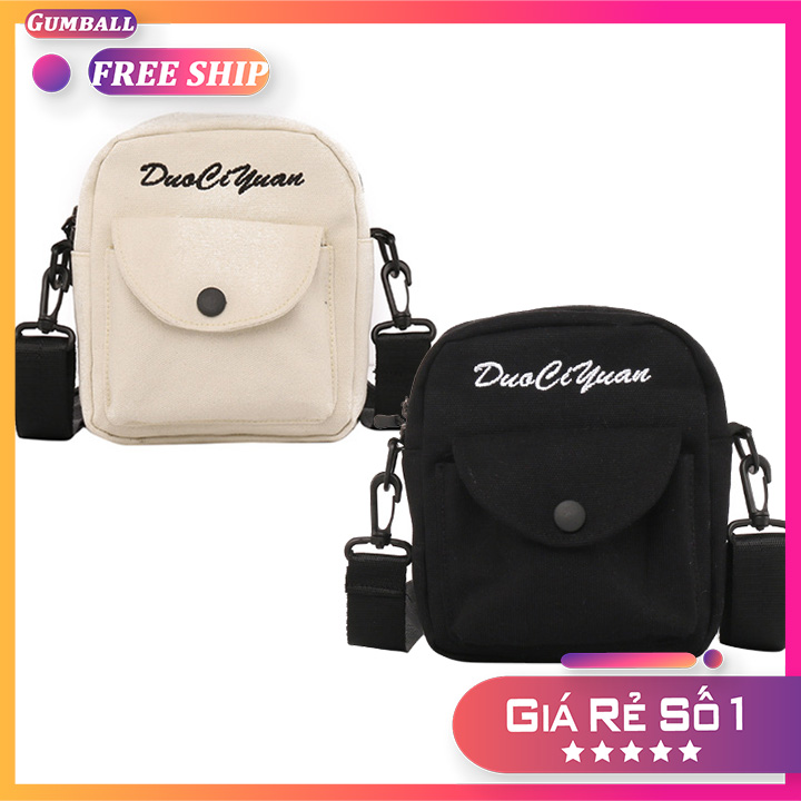 Túi vải đeo chéo canvas mini, túi đeo chéo thiết kế nhỏ gọn xinh xắn cute phong cách Hàn Quốc
